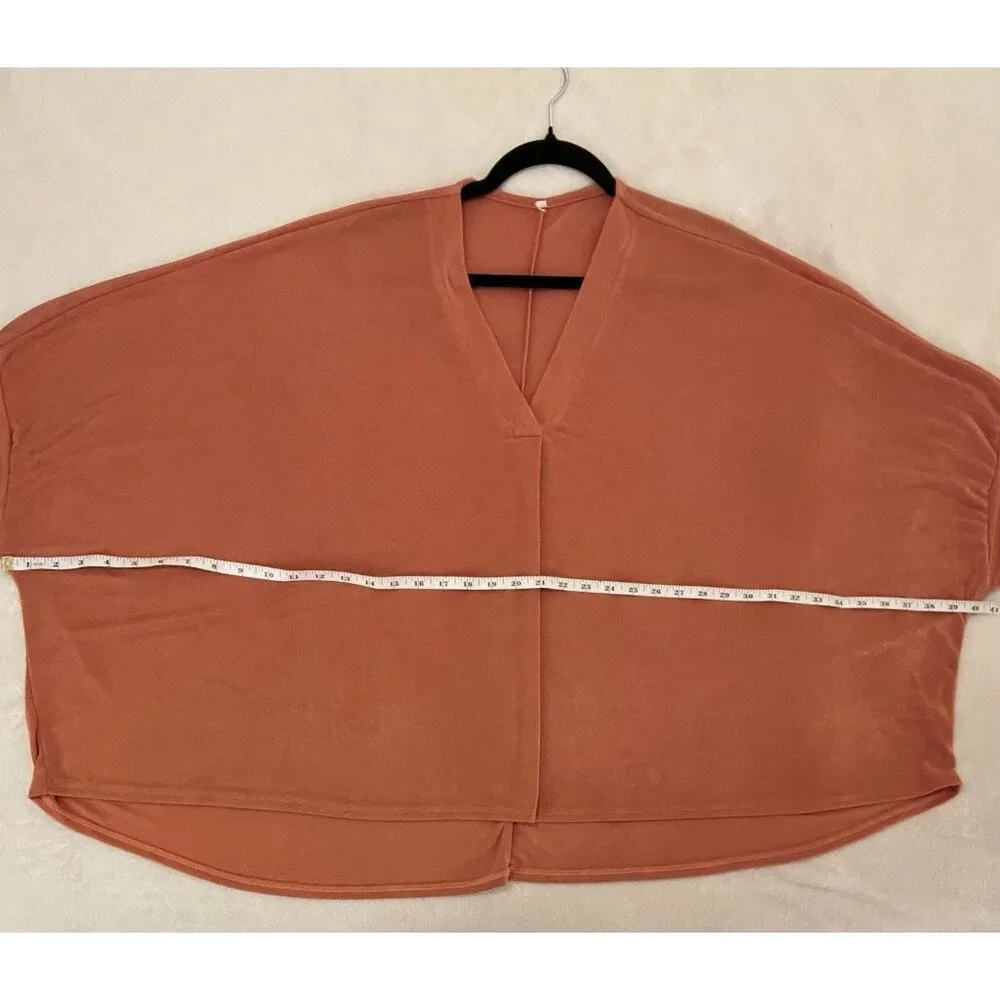 Womens V-neck Orange Slinky Knit Tunic Oversized, Hi-Low Hem, Dolman Sleeves - Picture 9 of 9